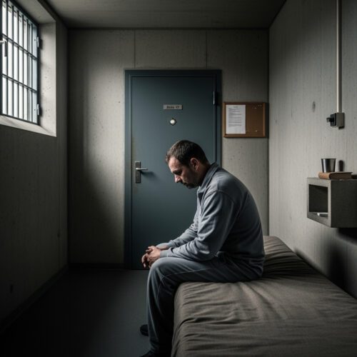 Ein Angeklagter harrt in der Isolation seiner Untersuchungshaft aus, während er vergeblich auf ein Lebenszeichen seines Pflichtverteidigers wartet.
