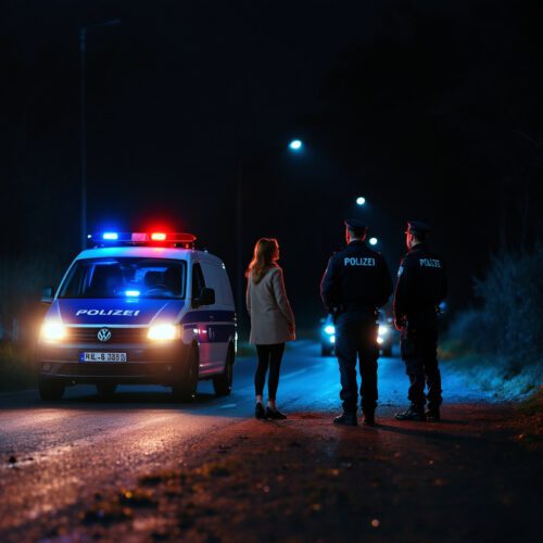 Polizeistreife kontrolliert Autofahrerin nachts auf schleswig-holsteinischer Landstraße