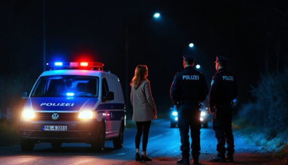 Polizeistreife kontrolliert Autofahrerin nachts auf schleswig-holsteinischer Landstraße