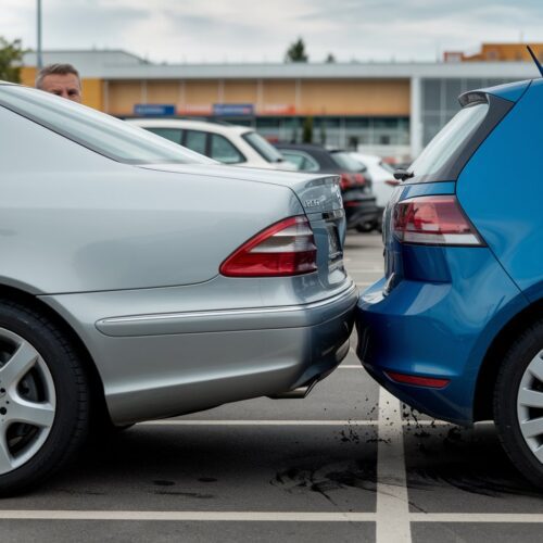 Mercedes-Fahrer verursacht leichten Stoßstangenschaden an geparktem VW Golf