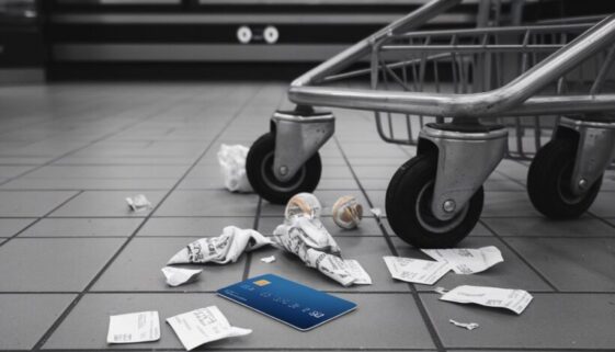 ec-kartenmissbrauch Verlorene EC-Karte und Müll vor dem Eingang eines Aldi-Marktes.