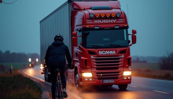 fahrerlaubnisentzug-verkehrsunfallflucht LKW überholt Radfahrer auf Bundesstraße mit gefährlich geringem Abstand.
