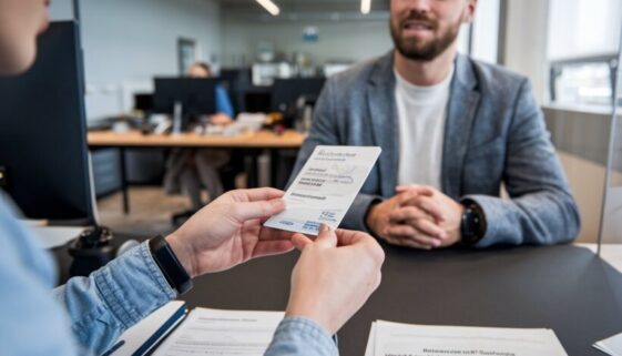 strafverfahren-ausnahmefaelle Prüfer untersucht ausländischen Führerschein in deutschem Büro.