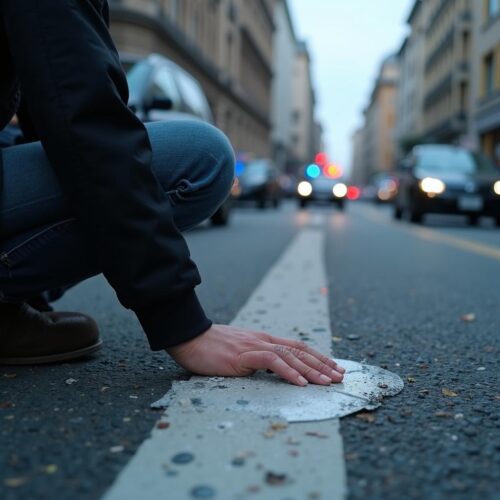 Aktivist hält Hand auf der Straße, mit Sekundenkleber befestigt.