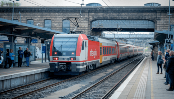 gefaehrlicher-eingriff-bahnverkehr Einfahrender Interregio Zug in einen Bahnhof im Kontext zum gefährlichen Eingriff in den Bahnverkehr