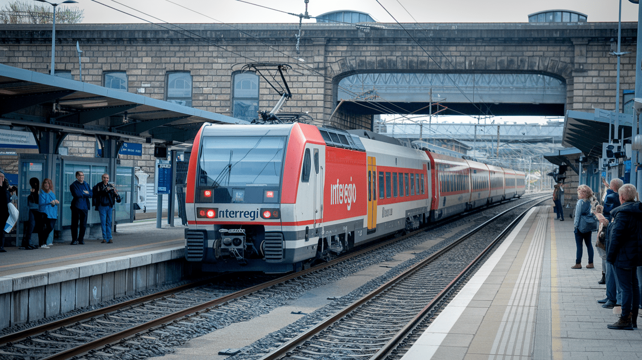 Einfahrender Interregio Zug in einen Bahnhof im Kontext zum gefährlichen Eingriff in den Bahnverkehr