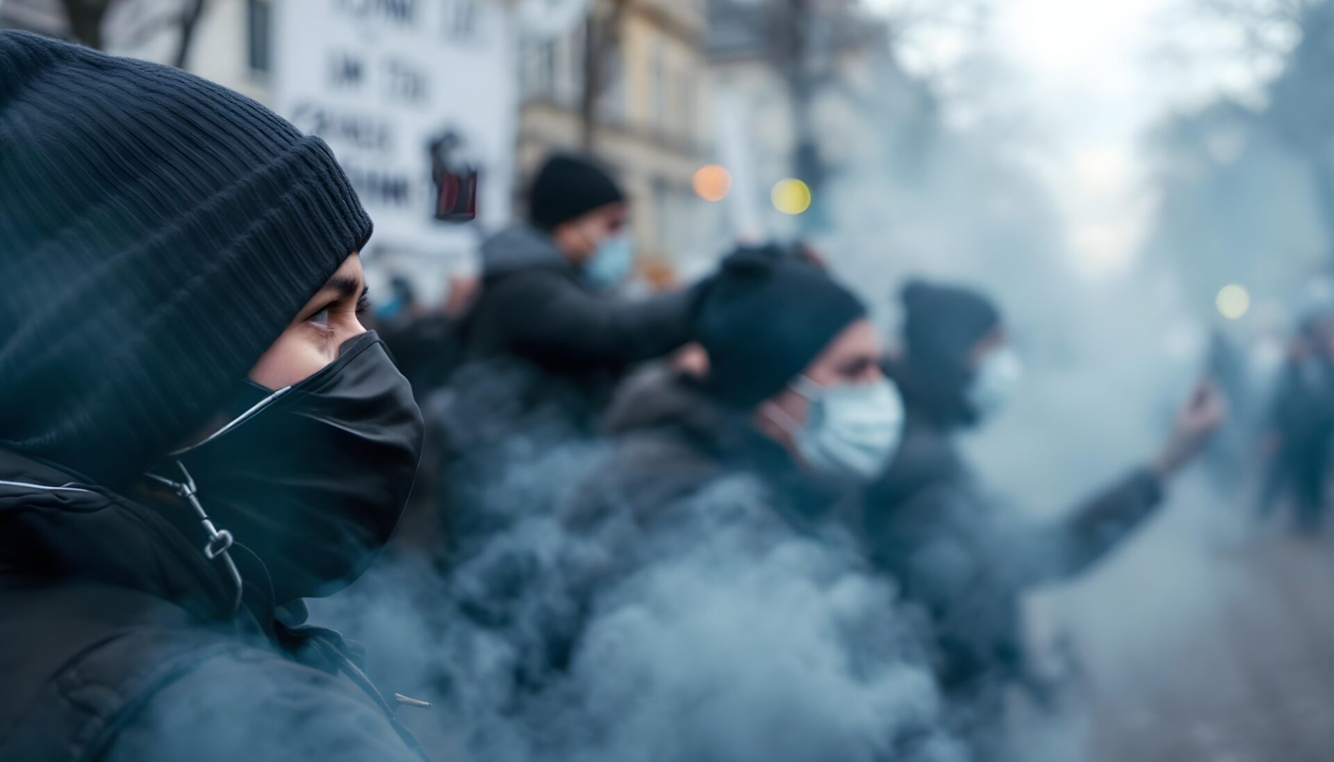 Eine Gruppe von Menschen begeht Landfriedensbruch