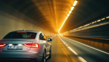 noetigung-beleidigung-straßenverkehr Aggressives Drängeln im Richard-Strauss-Tunnel: Ein Audi A5 folgt einem Fahrzeug dicht auf, Fahrer angespannt.