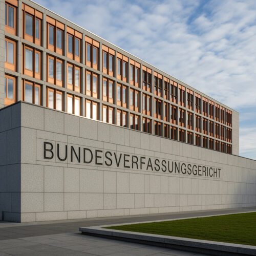 Die unberührte Fassade des Bundesverfassungsgerichts zeugt von dem Ort der Sachbeschädigung durch einen Anwalt, dessen überraschend mildes Urteil nun die Rechtswelt spaltet.