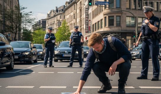 Sekundenkleber auf Fahrbahn: Ist Festkleben Gewalt gegen Polizisten?
