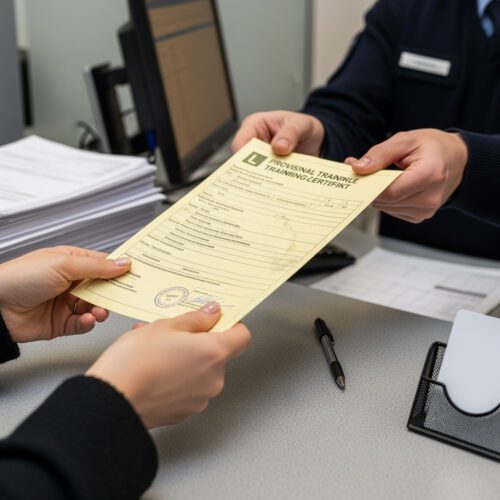 Ein Antragsteller erhält ein Schein-Zertifikat als falschen Nachweis für die Führerschein-Erweiterung und drohende Falschbeurkundung.