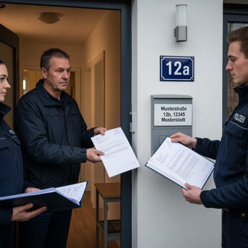 —Der Betroffene übergibt der Polizei Unterlagen zur Feststellung der Rechtswidrigkeit einer Hausdurchsuchung ohne gültigen Beschluss.