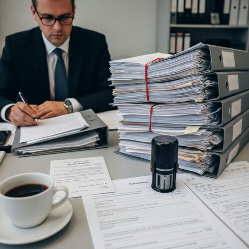 Mit Stempel und Aktenbergen prüft der Richter, ob der dringende Tatverdacht die Fortdauer der Untersuchungshaft rechtfertigt.