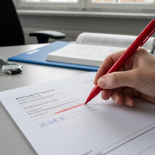 Mit dem roten Stift markiert das Gericht die unbillige Mittelgebühr des Anwalts zur Kürzung der Kostenfestsetzung.