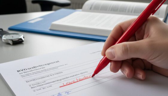 Mit dem roten Stift markiert das Gericht die unbillige Mittelgebühr des Anwalts zur Kürzung der Kostenfestsetzung.