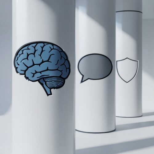 Illustration der drei Säulen der Verhandlungsfähigkeit: Verstand, Kommunikation und Wille.