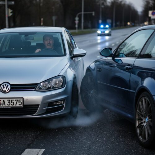 Der Fahrer, der Nötigung im Straßenverkehr beging, kollidiert auf der Flucht vor der Polizei; Fahrverbot droht.