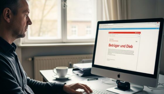 Ein Betroffener starrt auf die Beleidigung "Bertüger und Dieb". Der Kontext entscheidet über die Strafbarkeit der Äußerung.