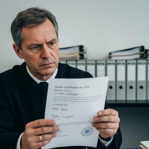 Der Anwalt prüft das Verwerfungsurteil und plant den Antrag auf Wiedereinsetzung in den vorigen Stand wegen Krankheit.