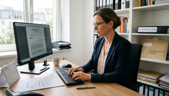 Anwalt am Schreibtisch mit Schreiben 'Mein Mandant macht keine Angaben zur Sache' und Ermittlungsakte Diebstahl.